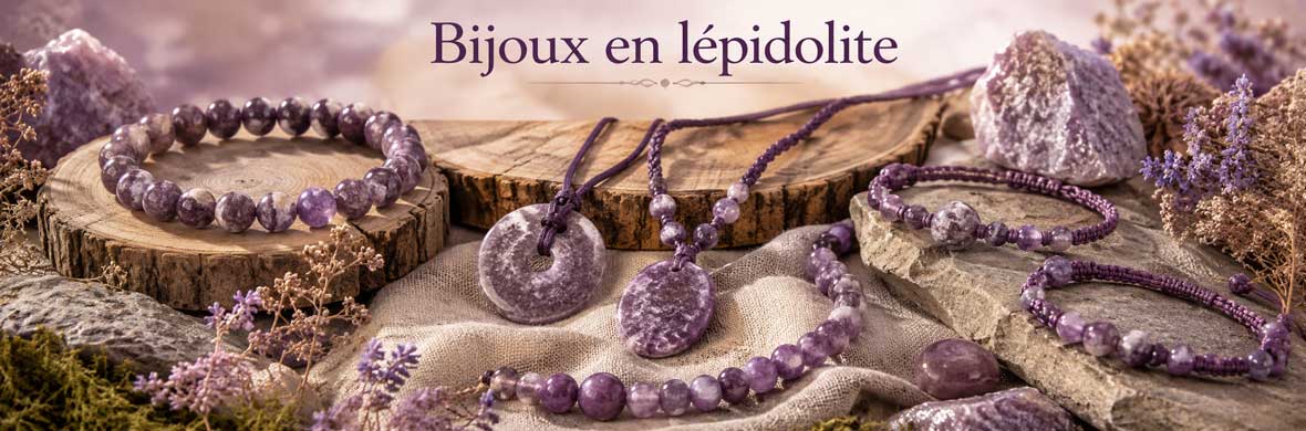 bijoux en lépidolite naturelle avec bracelets, colliers et pendentifs