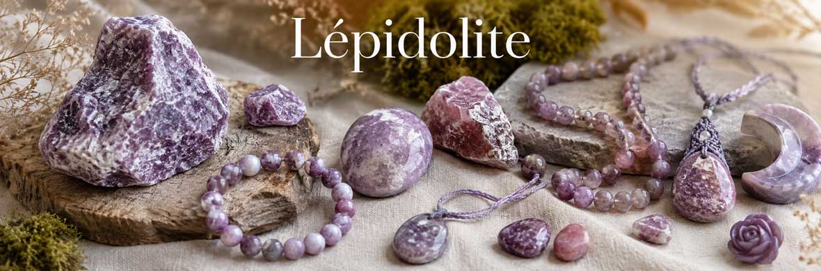 Lépidolite naturelle violette en pierre polie et cristaux