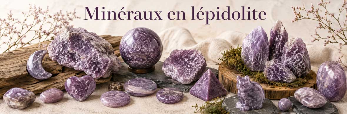 pierres naturelles et objets minéraux en lépidolite