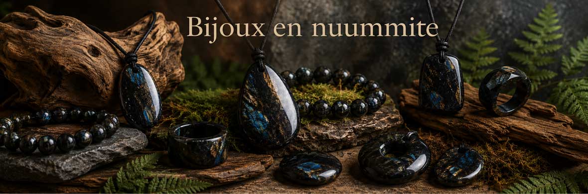 bijoux en nuummite naturelle avec bracelets pendentifs colliers et créations en pierre