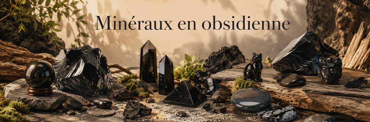 pierres, galets polis et objets décoratifs en obsidienne naturelle