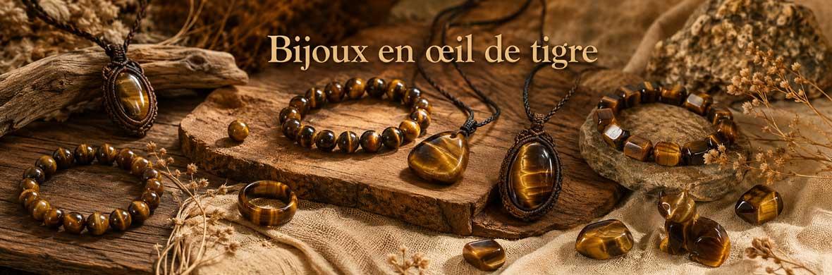 bijoux en oeil de tigre naturel avec bracelets, colliers et pendentifs