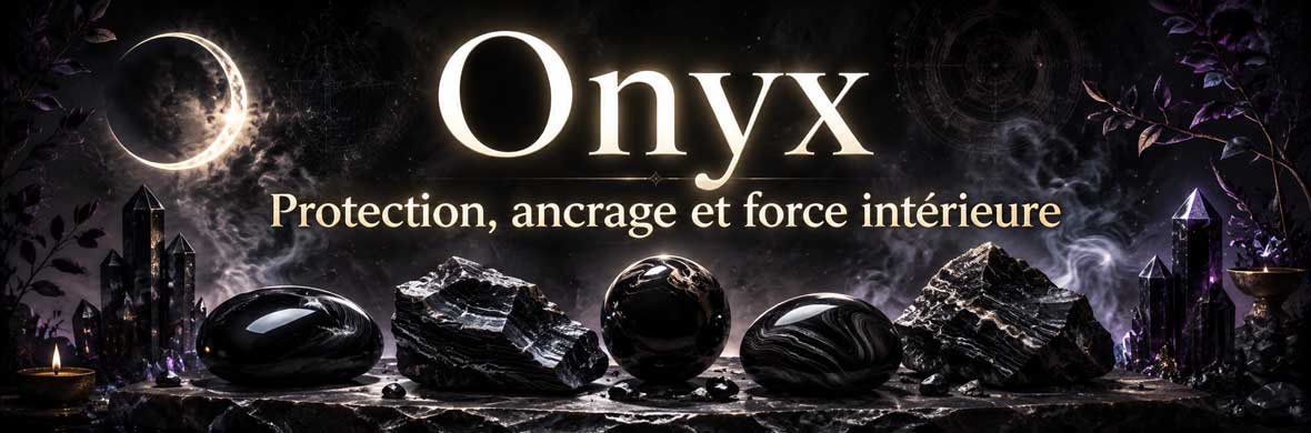 onyx noir, pierre naturelle associée à la protection, à l’ancrage et aux usages symboliques en lithothérapie