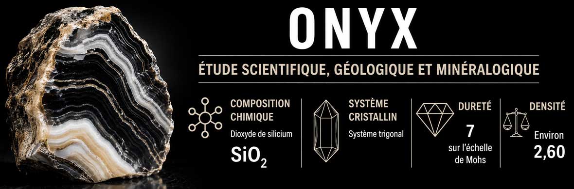 onyx étudié sous un angle scientifique avec structure, propriétés et formation géologique