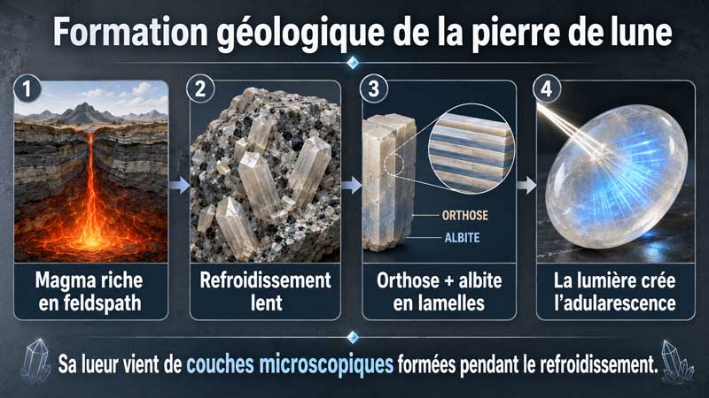 Formation géologique de pierre de lune