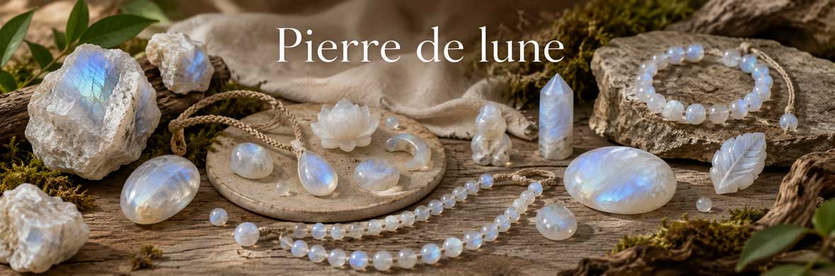 pierre de lune naturelle, cristaux et bijoux
