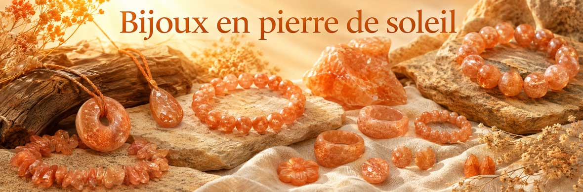 bijoux en pierre de soleil naturelle, bracelets, colliers et pendentifs