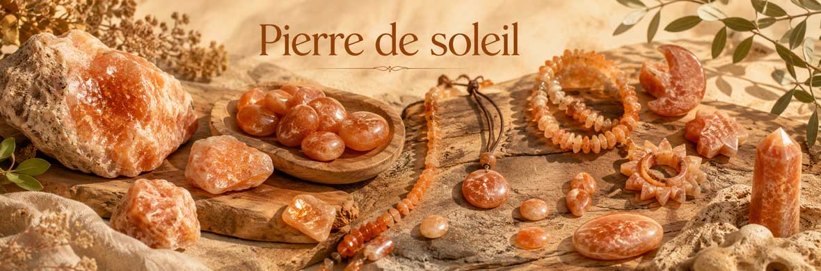 pierre de soleil naturelle, bijoux et cristaux aux reflets orangés