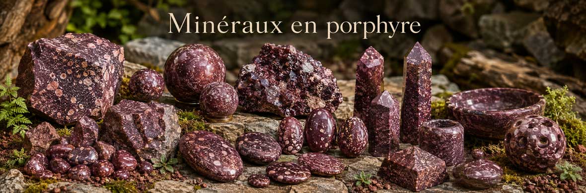 pierres, cristaux et objets décoratifs en porphyre naturel