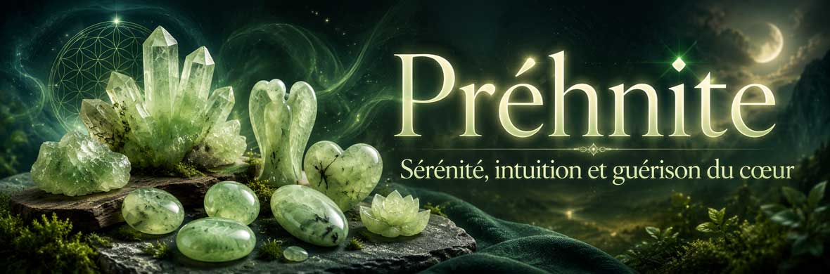 Préhnite naturelle utilisée en lithothérapie, symbolique et pratiques spirituelles