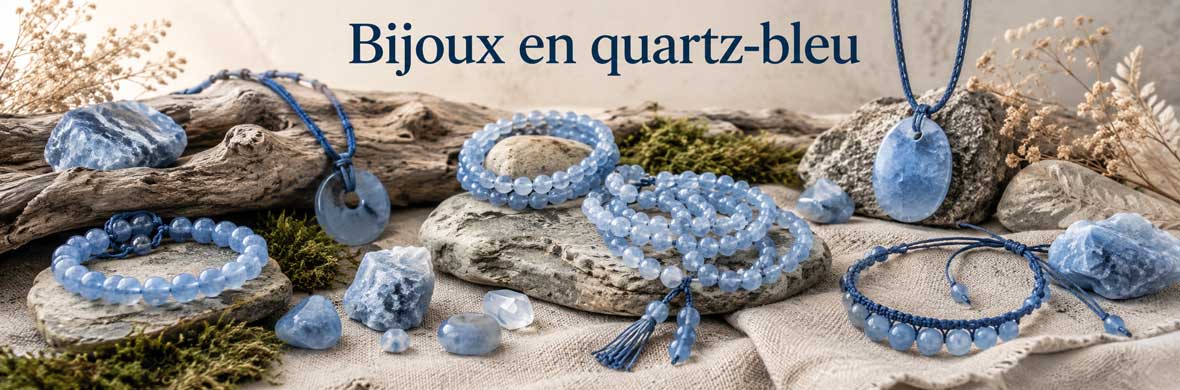 bijoux en quartz bleu naturel, bracelets, colliers et pendentifs en pierre naturelle