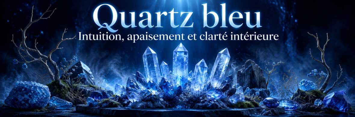 quartz bleu naturel utilisé en lithothérapie, méditation et pratiques symboliques