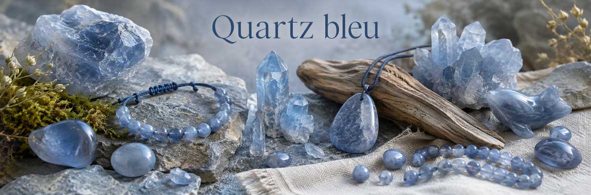 Quartz bleu naturel, cristaux, pierres et bijoux en pierre naturelle