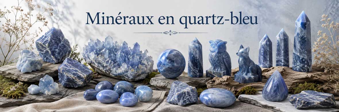 pierres, cristaux et objets décoratifs en quartz bleu naturel