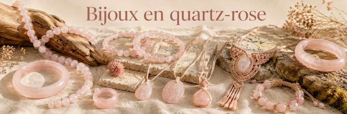 bijoux en quartz-rose naturel, bracelets, colliers, pendentifs et bagues