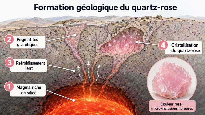 Formation géologique du quartz rose