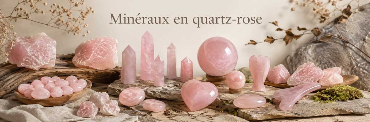 pierres, cristaux et objets décoratifs en quartz rose naturel