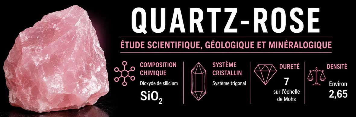 quartz rose étudié sous un angle scientifique, minéralogique et cristallographique