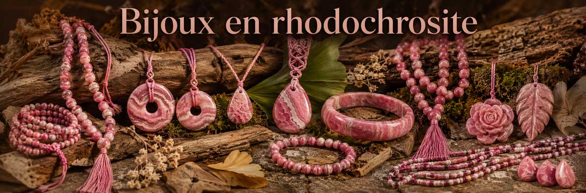 Bijoux en rhodochrosite naturelle, bracelets, colliers et pendentifs roses