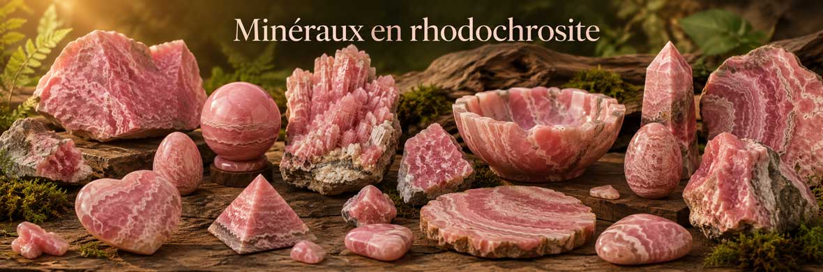Pierres, cristaux et objets minéraux en rhodochrosite naturelle