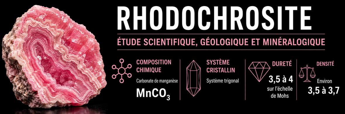 Rhodochrosite naturelle rose étudiée en minéralogie et cristallographie