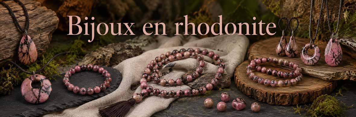 Bijoux en rhodonite naturelle, bracelets, colliers et pendentifs en pierre rose veinée de noir