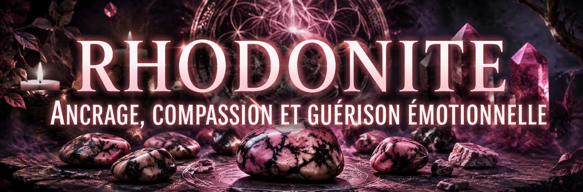 Rhodonite rose et noire utilisée en lithothérapie, symbolique et pratiques spirituelles