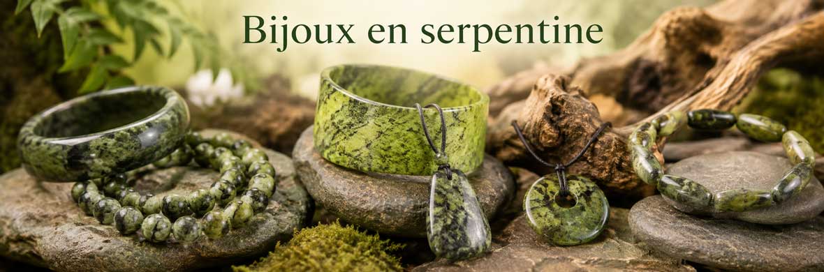 bijoux en serpentine naturelle avec bracelets, colliers et pendentifs