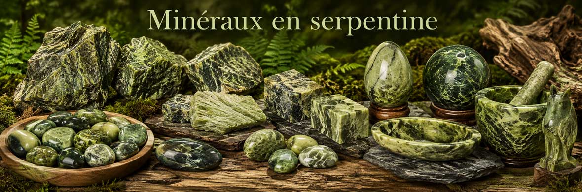 pierres, cristaux et objets décoratifs en serpentine naturelle