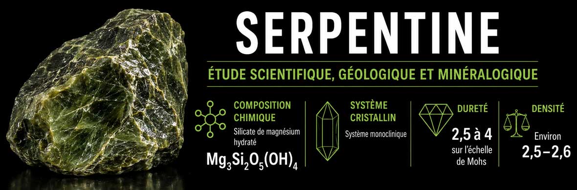 structure cristalline, propriétés minéralogiques et identification scientifique de la serpentine