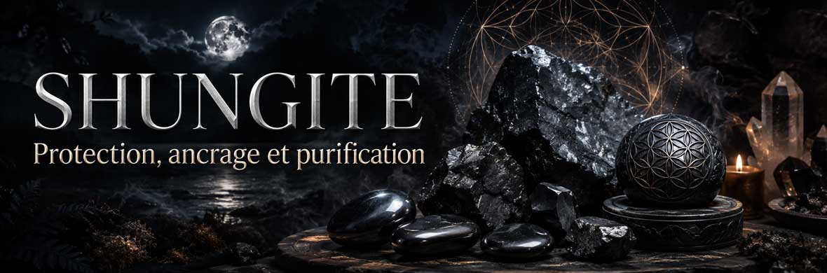shungite en lithothérapie, pierre noire associée à l’ancrage et à la protection énergétique