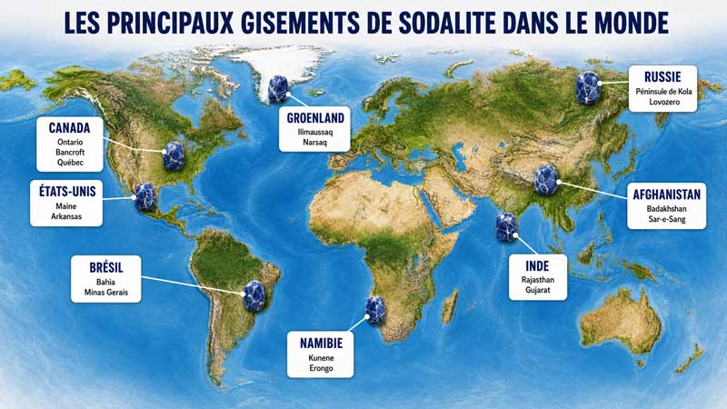 Principales régions de présence et d’extraction de la sodalite
