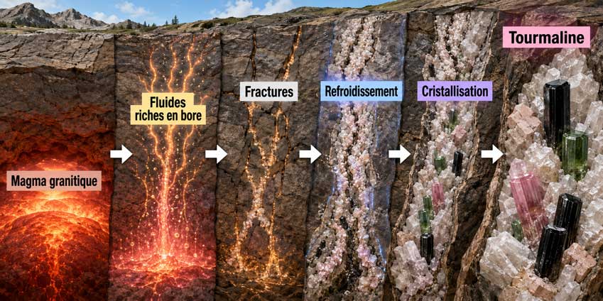 Formation géologique de tourmaline