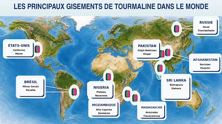 Principales régions connues pour leurs tourmalines