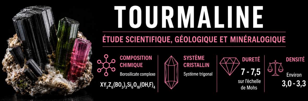 cristal de tourmaline naturelle étudié en minéralogie