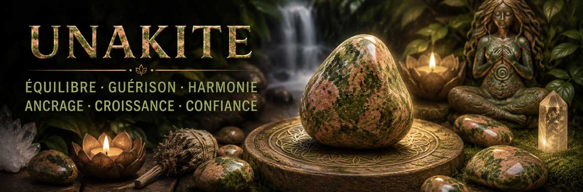 Unakite naturelle verte et rose utilisée en lithothérapie et pratiques symboliques