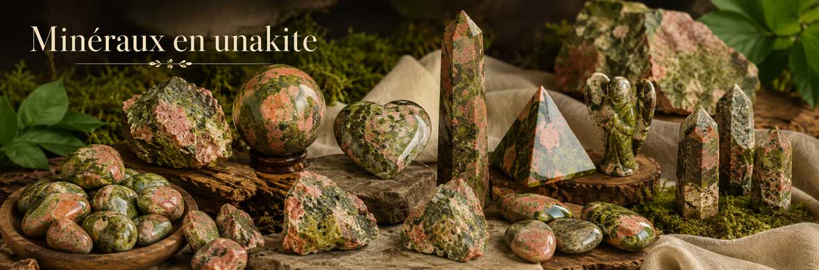 Pierres, galets et objets décoratifs en unakite naturelle
