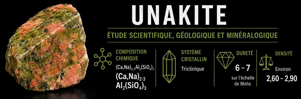 Unakite naturelle étudiée en minéralogie avec feldspath rose, épidote verte et quartz